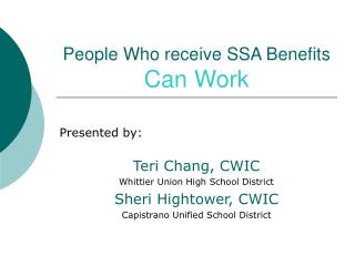 People Who receive SSA Benefits Can Work