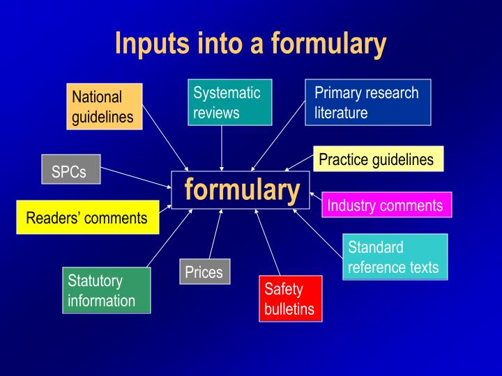 inputs into a formulary