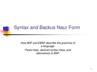 Syntax and Backus Naur Form
