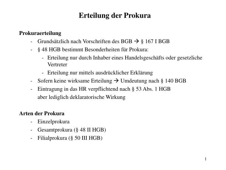 erteilung der prokura