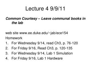 Lecture 4 9/9/11