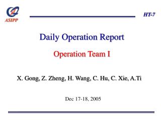 Daily Operation Report Operation Team I