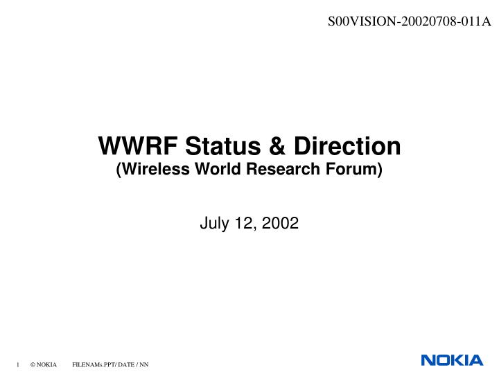 wwrf status direction wireless world research forum