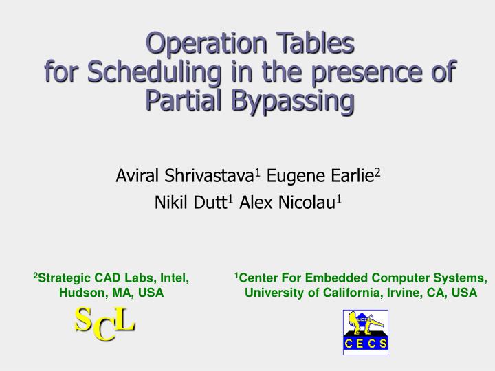 operation tables for scheduling in the presence of partial bypassing