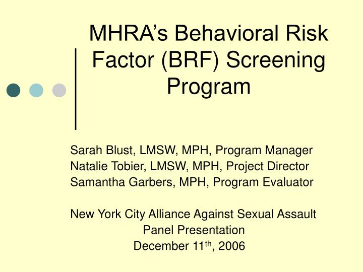 mhra s behavioral risk factor brf screening program