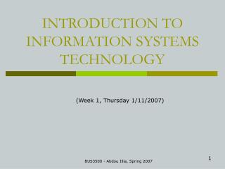 INTRODUCTION TO INFORMATION SYSTEMS TECHNOLOGY