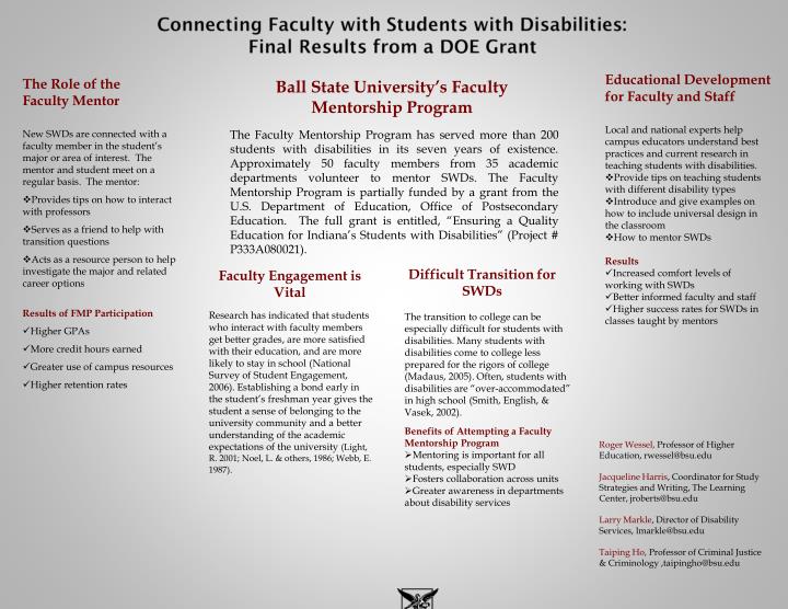 connecting faculty with students with disabilities final results from a doe grant