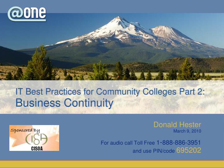 it best practices for community colleges part 2 business continuity