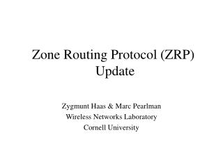 Zone Routing Protocol (ZRP) Update