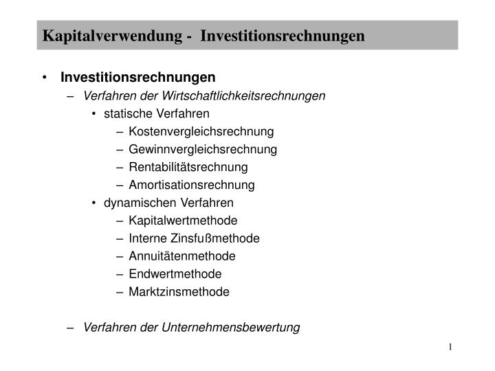 kapitalverwendung investitionsrechnungen