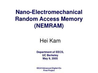Nano-Electromechanical Random Access Memory (NEMRAM)