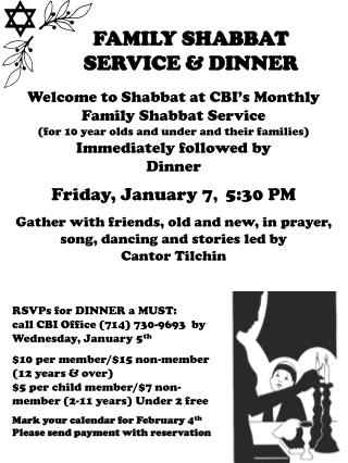 FAMILY SHABBAT SERVICE &amp; DINNER