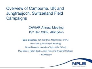 Overview of Camborne, UK and Jungfraujoch, Switzerland Field Campaigns