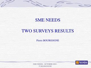 SME NEEDS TWO SURVEYS RESULTS Pierre BOURGOGNE