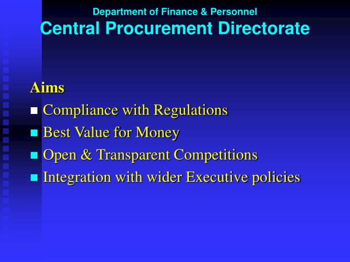 department of finance personnel central procurement directorate