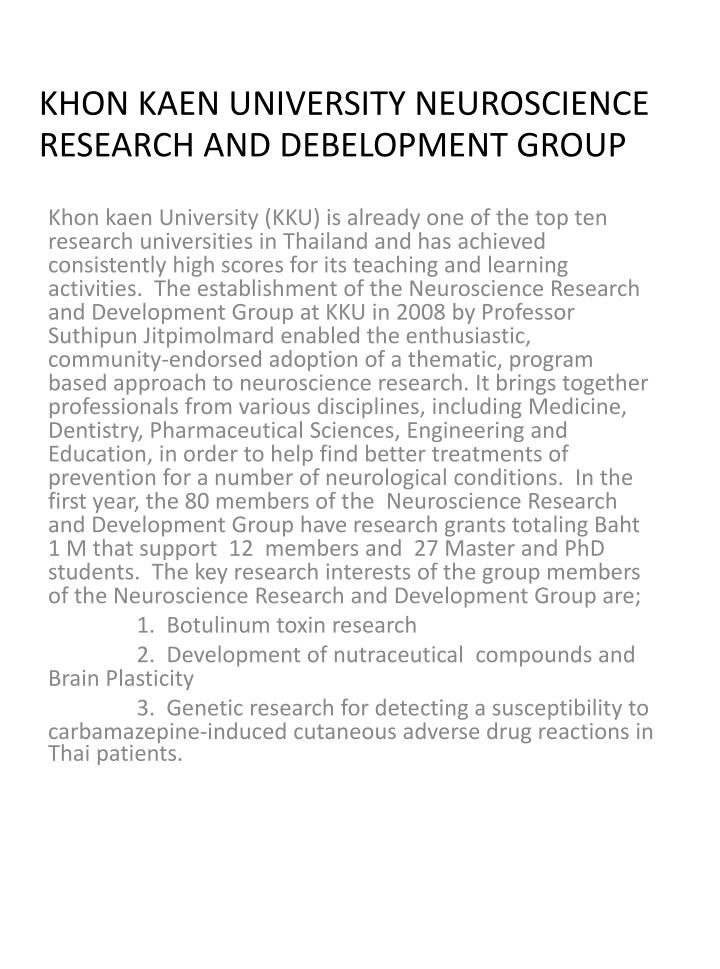 khon kaen university neuroscience research and debelopment group