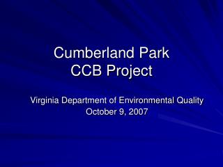 Cumberland Park CCB Project
