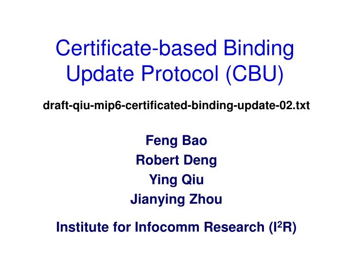 certificate based binding update protocol cbu