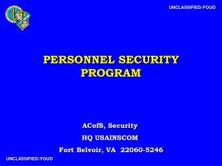 PERSONNEL SECURITY PROGRAM