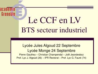 le ccf en lv bts secteur industriel