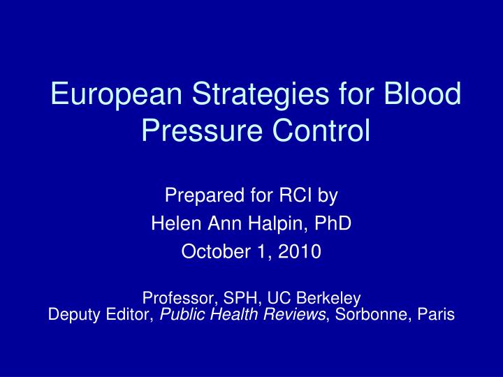 european strategies for blood pressure control