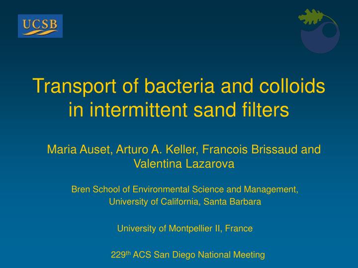 transport of bacteria and colloids in intermittent sand filters