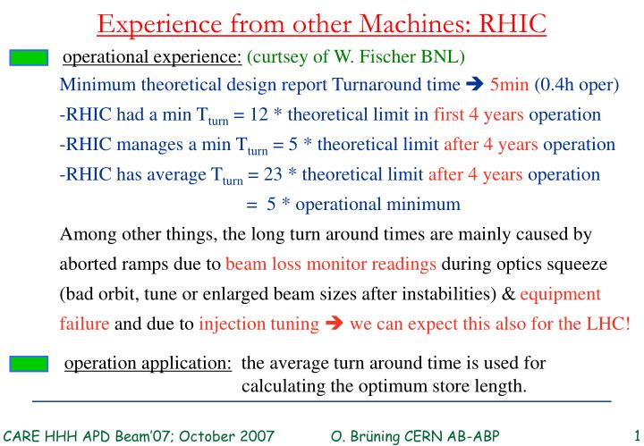 experience from other machines rhic