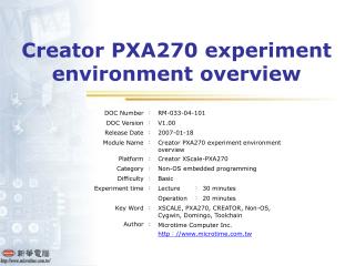 Creator PXA270 experiment environment overview