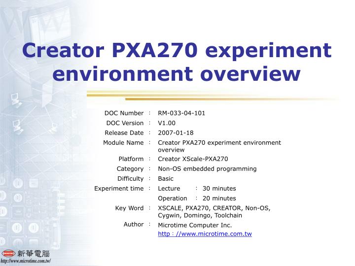creator pxa270 experiment environment overview