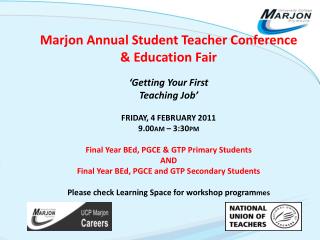 Marjon Annual Student Teacher Conference &amp; Education Fair ‘Getting Your First Teaching Job’
