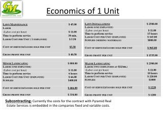 Economics of 1 Unit