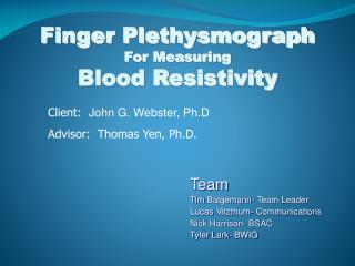 Finger Plethysmograph For Measuring Blood Resistivity