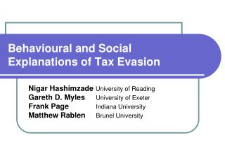 Behavioural and Social Explanations of Tax Evasion
