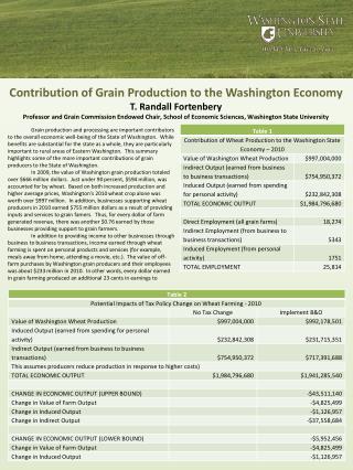 Contribution of Grain Production to the Washington Economy T. Randall Fortenbery