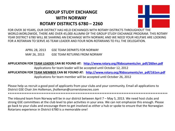 group study exchange with norway rotary districts 6780 2260