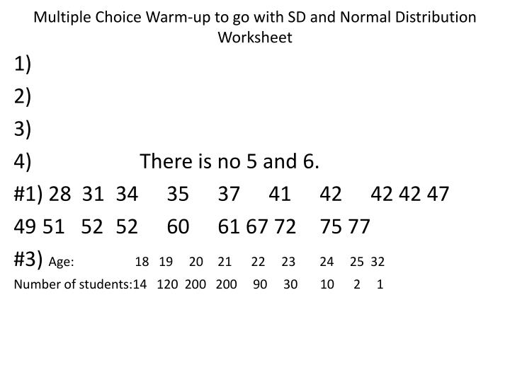 multiple choice warm up to go with sd and normal distribution worksheet