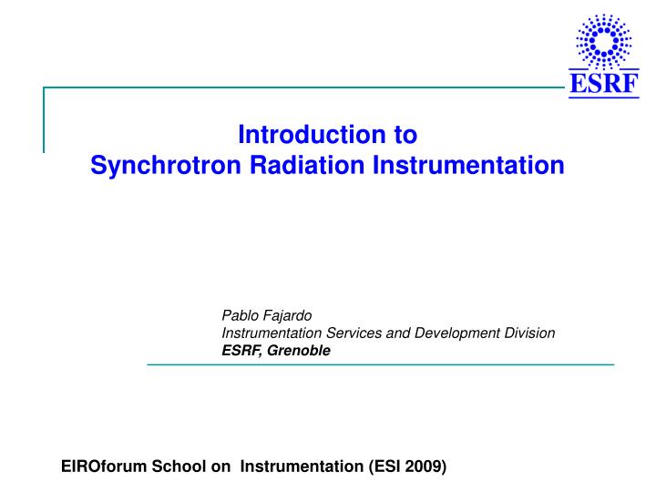 introduction to synchrotron radiation instrumentation