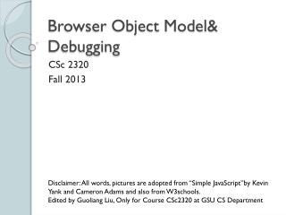 Browser Object Model&amp; Debugging