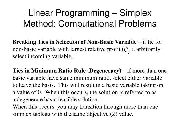 linear programming simplex method computational problems