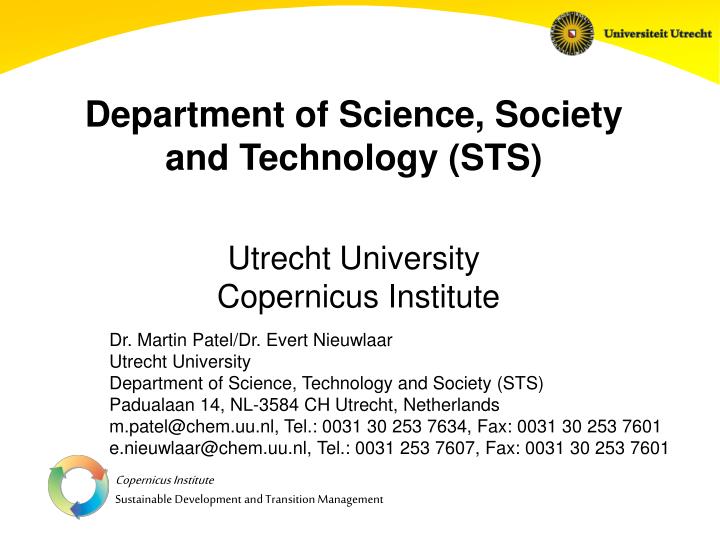 department of science society and technology sts utrecht university copernicus institute