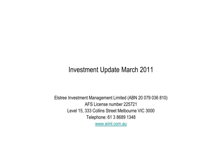 investment update march 2011