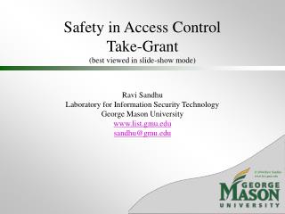 Safety in Access Control Take-Grant (best viewed in slide-show mode)