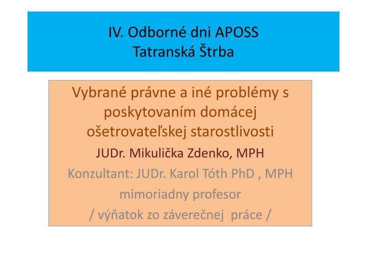 iv odborn dni aposs tatransk trba