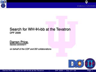Search for WH ?l n bb at the Tevatron DPF 2009