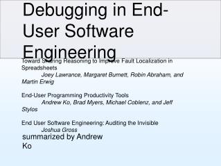 Debugging in End-User Software Engineering