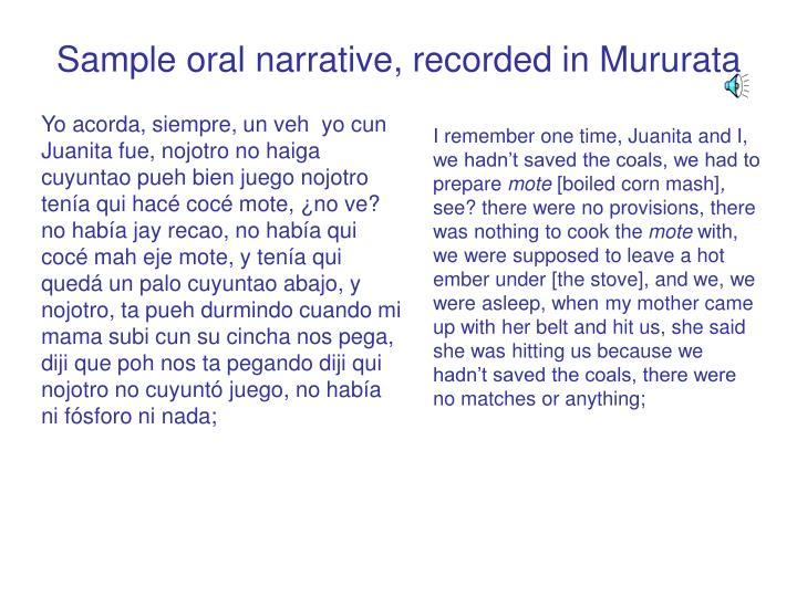 sample oral narrative recorded in mururata