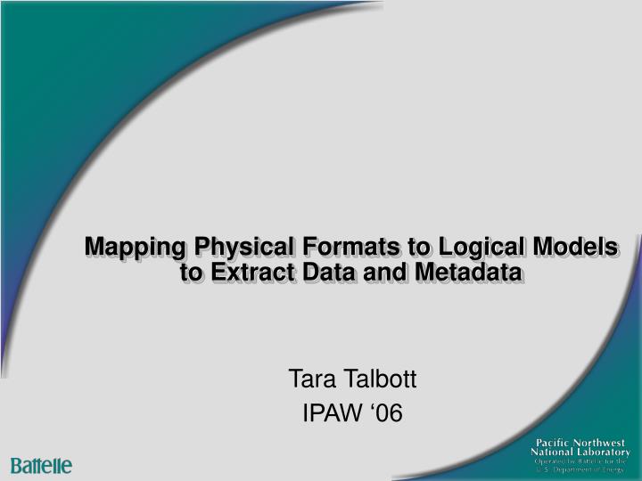 mapping physical formats to logical models to extract data and metadata