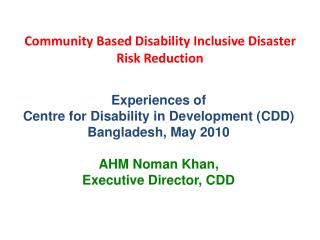 Community Based Disability Inclusive Disaster Risk Reduction