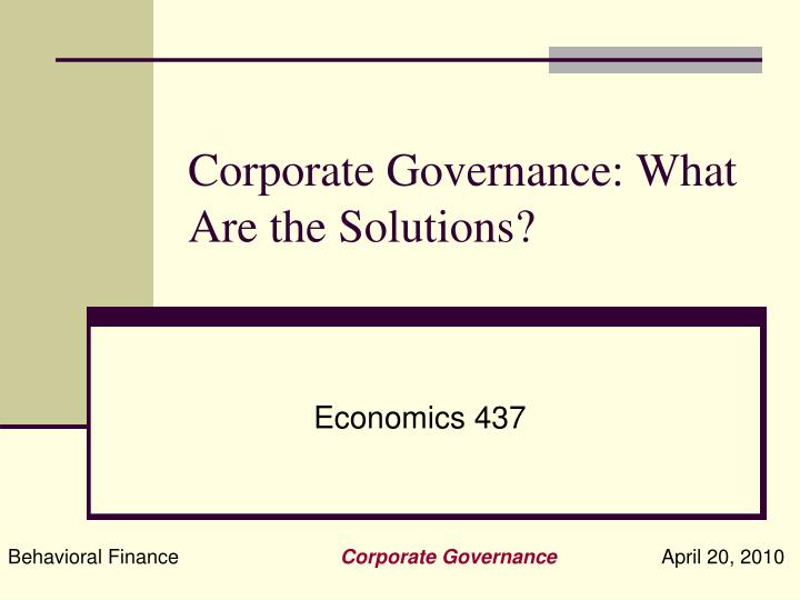 corporate governance what are the solutions