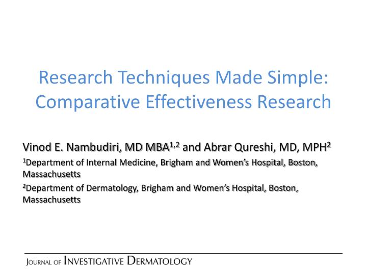 research techniques made simple comparative effectiveness research
